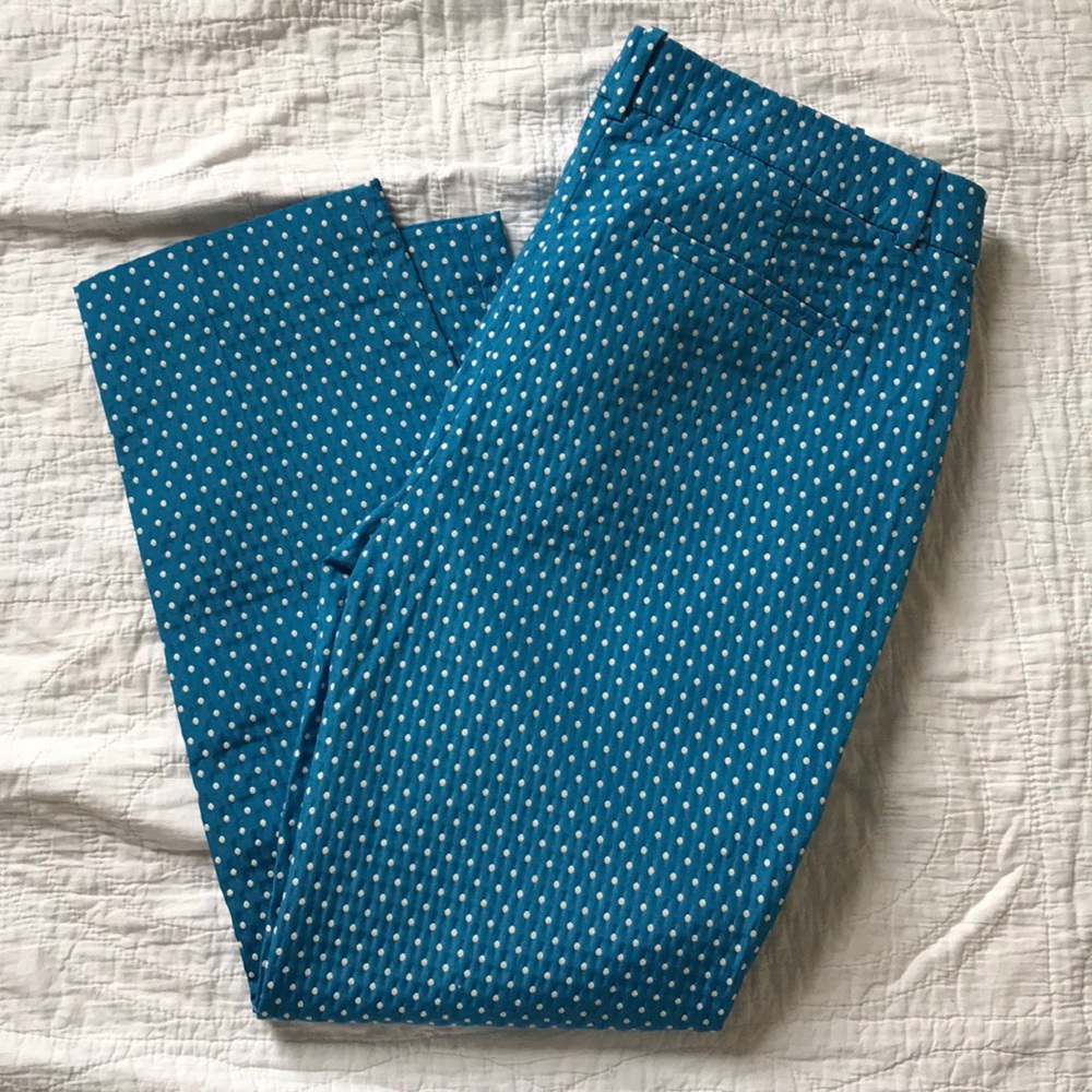 J.Crew Cafe Capris Textured Dot Blue White, size 4